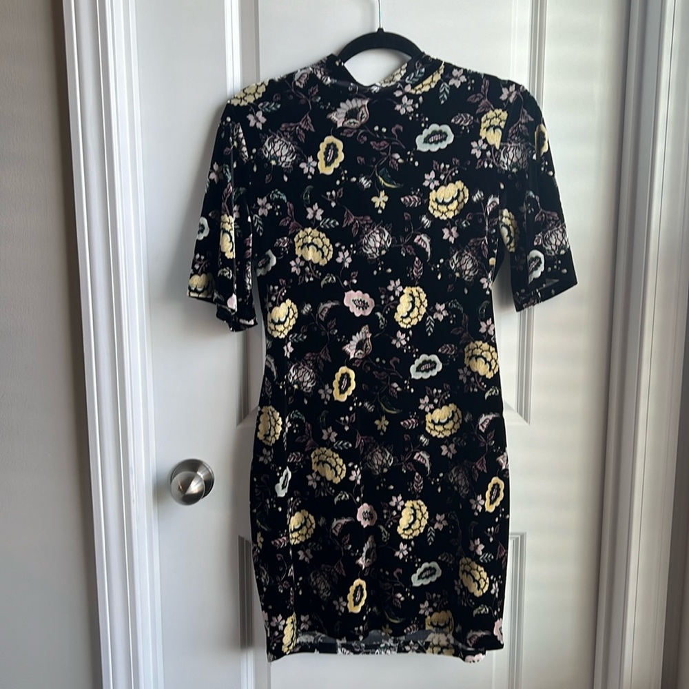 Velvet Black Floral Dress